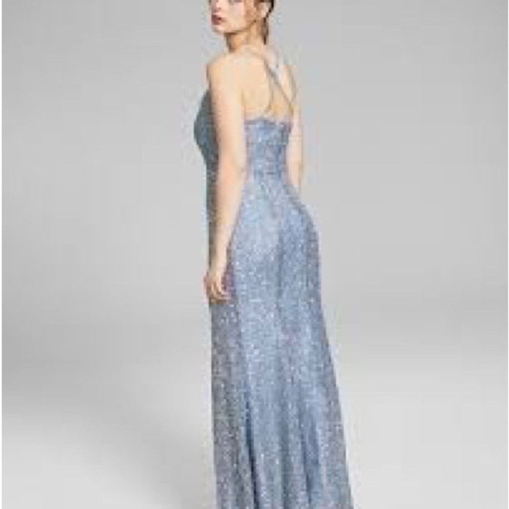PROM SEASON!! BCX NWT exquisite sequined pale blue-gray gown w/ front slit
